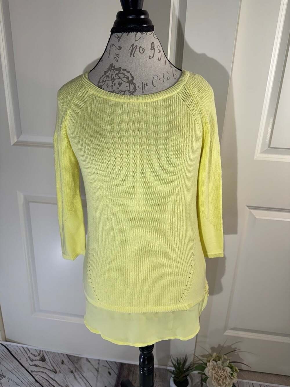 Reitmans Petites Yellow Cotton Knit Layered Hem Sweater Size M/M